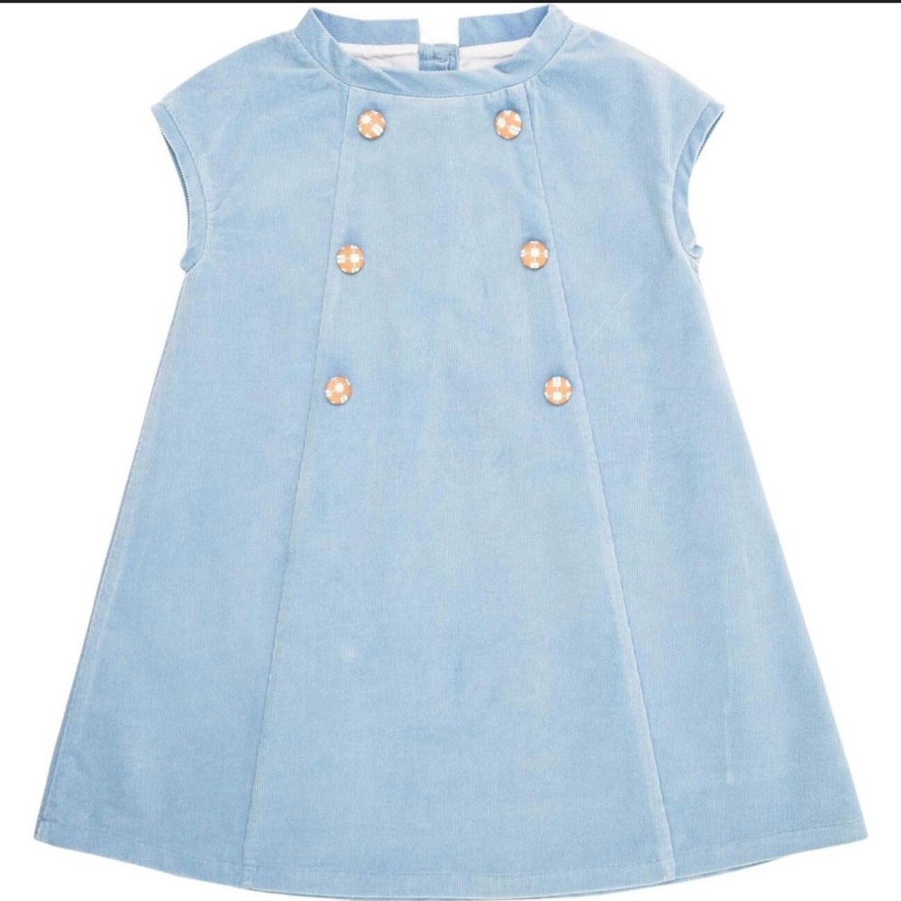 Henry Duvall Isabel Corduroy Palmetto Plaid Buttons Dress in Bay Tree Blue